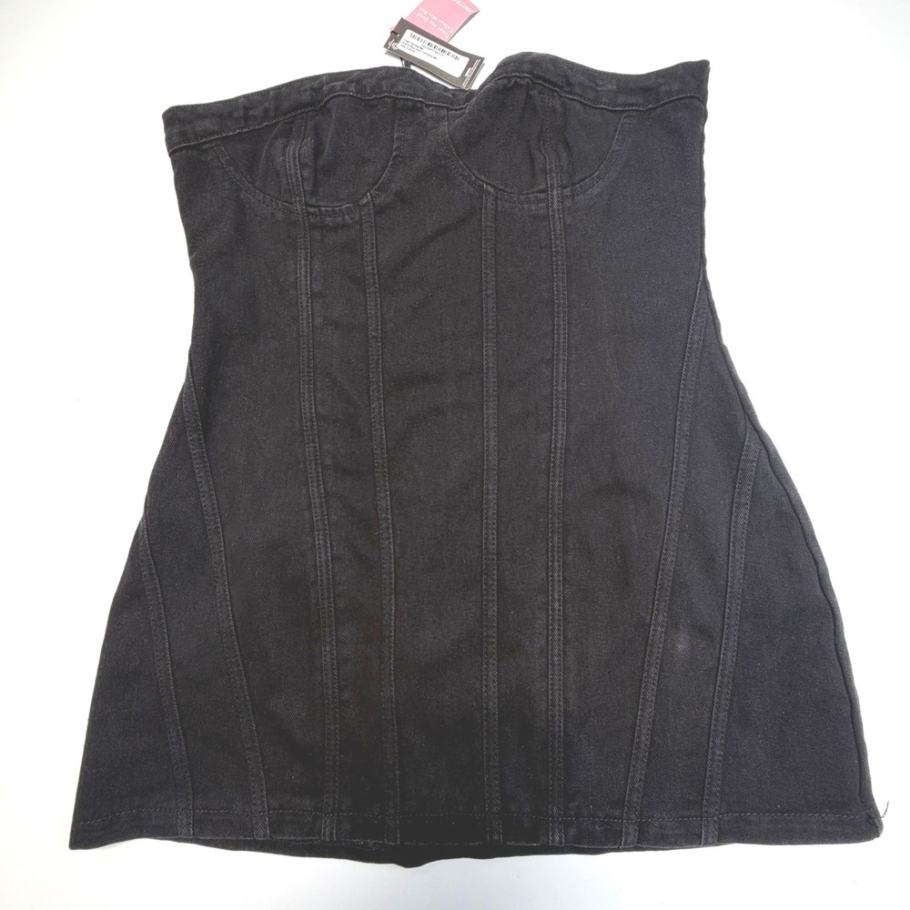 PrettyLittleThing‎ Black Denim Bustier Corset Top (Size 12, NWT)